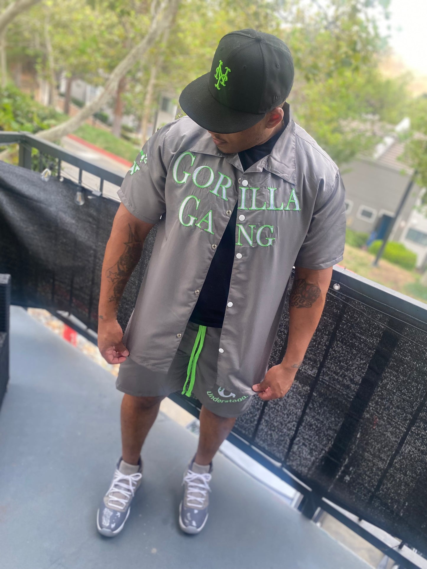 Grey & Lime Green Gorilla Gang Short Set