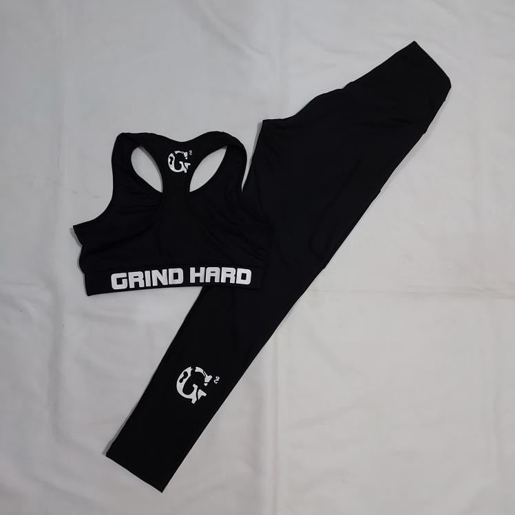 G2, black sports bra & leggings